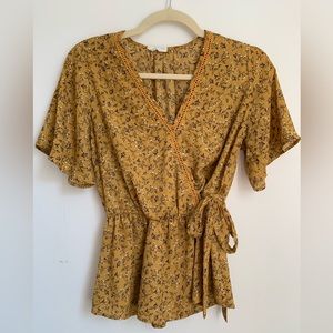 Sienna Sky Mustard Yellow Tie Peplum Blouse - Size Small
